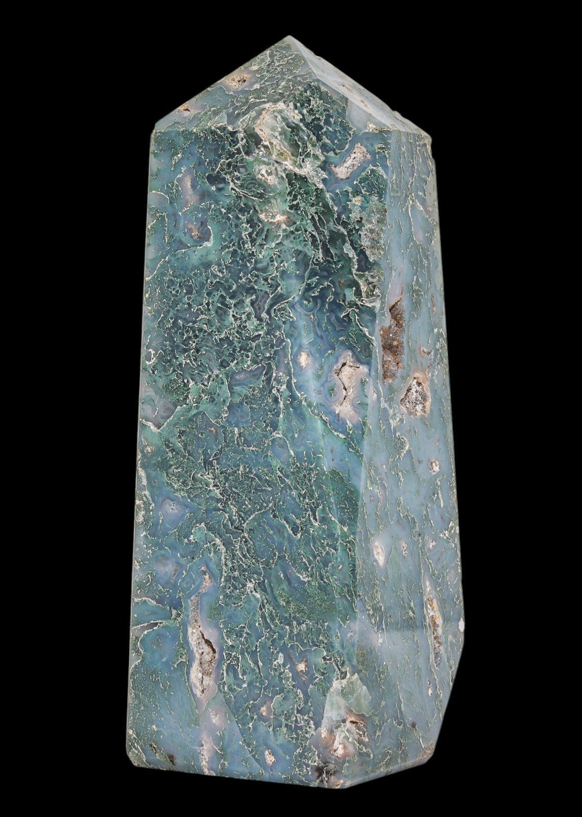 Green Druzy Moss Agate Obelisk Point Tower (150MM) Reiki Aura Chakra Balancing