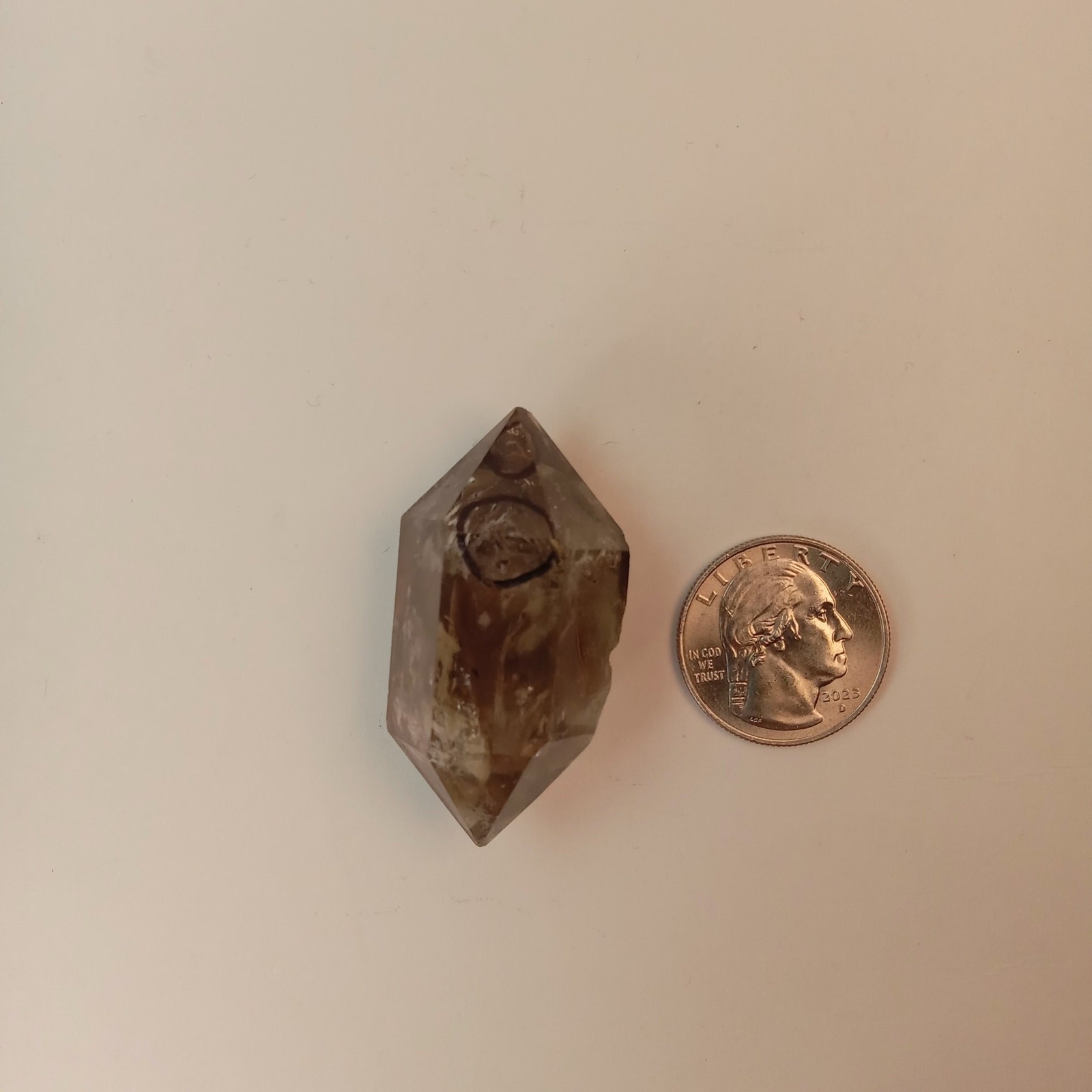 Raw Smoky Enhydro Quartz Double Terminated Crystal with Moving Carbon Sand