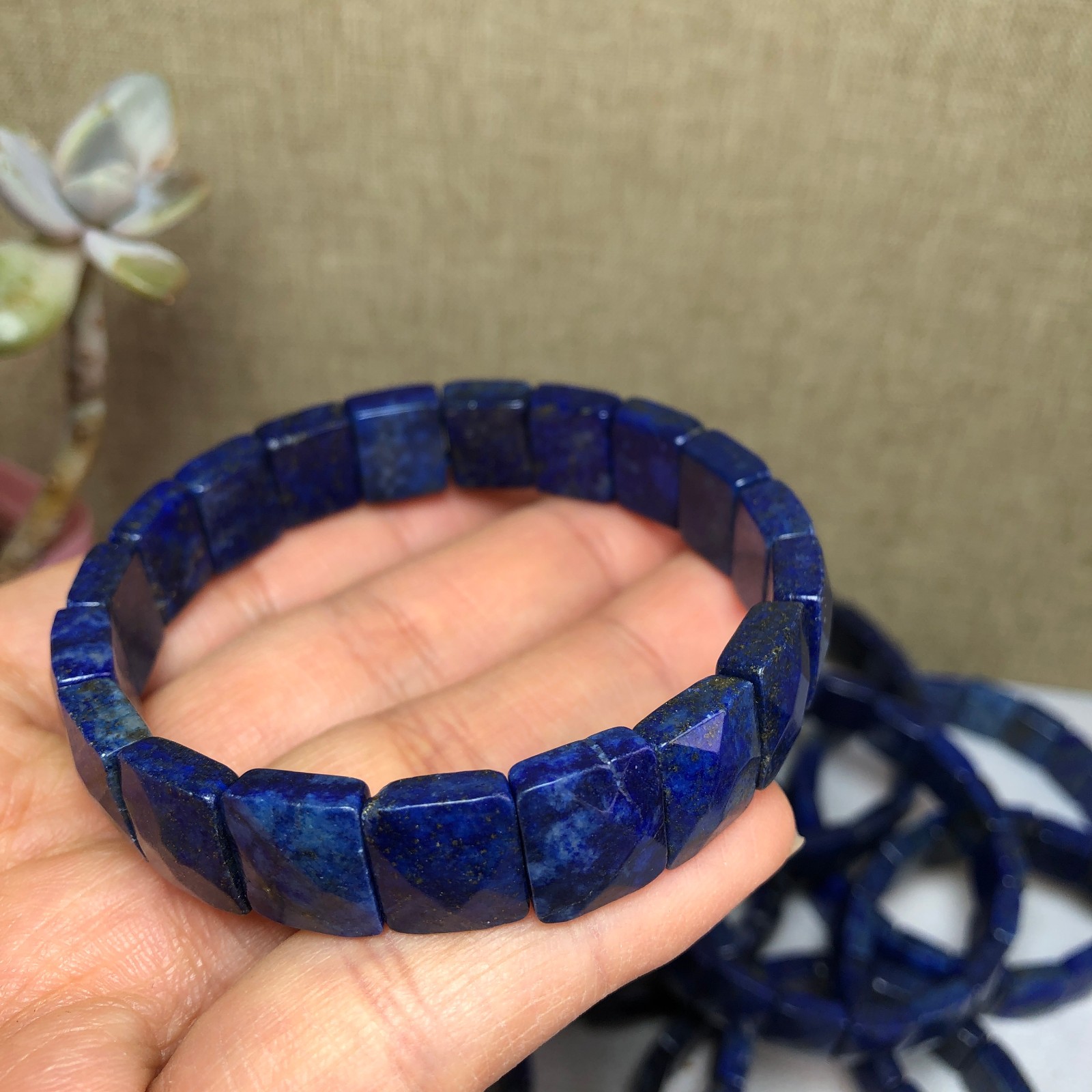 1pcsNatural lapis lazuli Stone Bracelet Brown Gemstone Stretch Bracelet Handmade