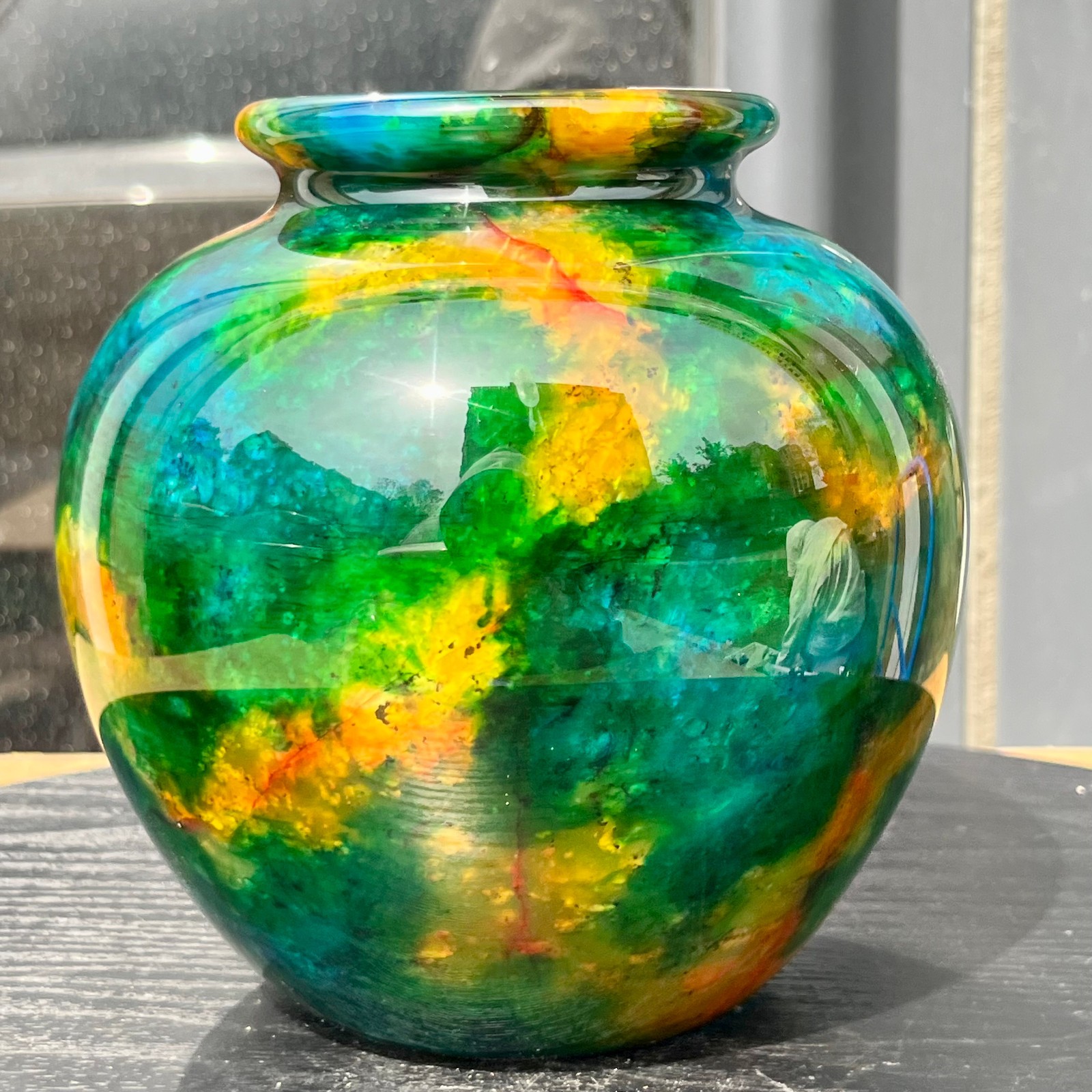 Natural Multicolor Agate Stone Vase Polished Gemstone Urn Home Decor 2.7 lb