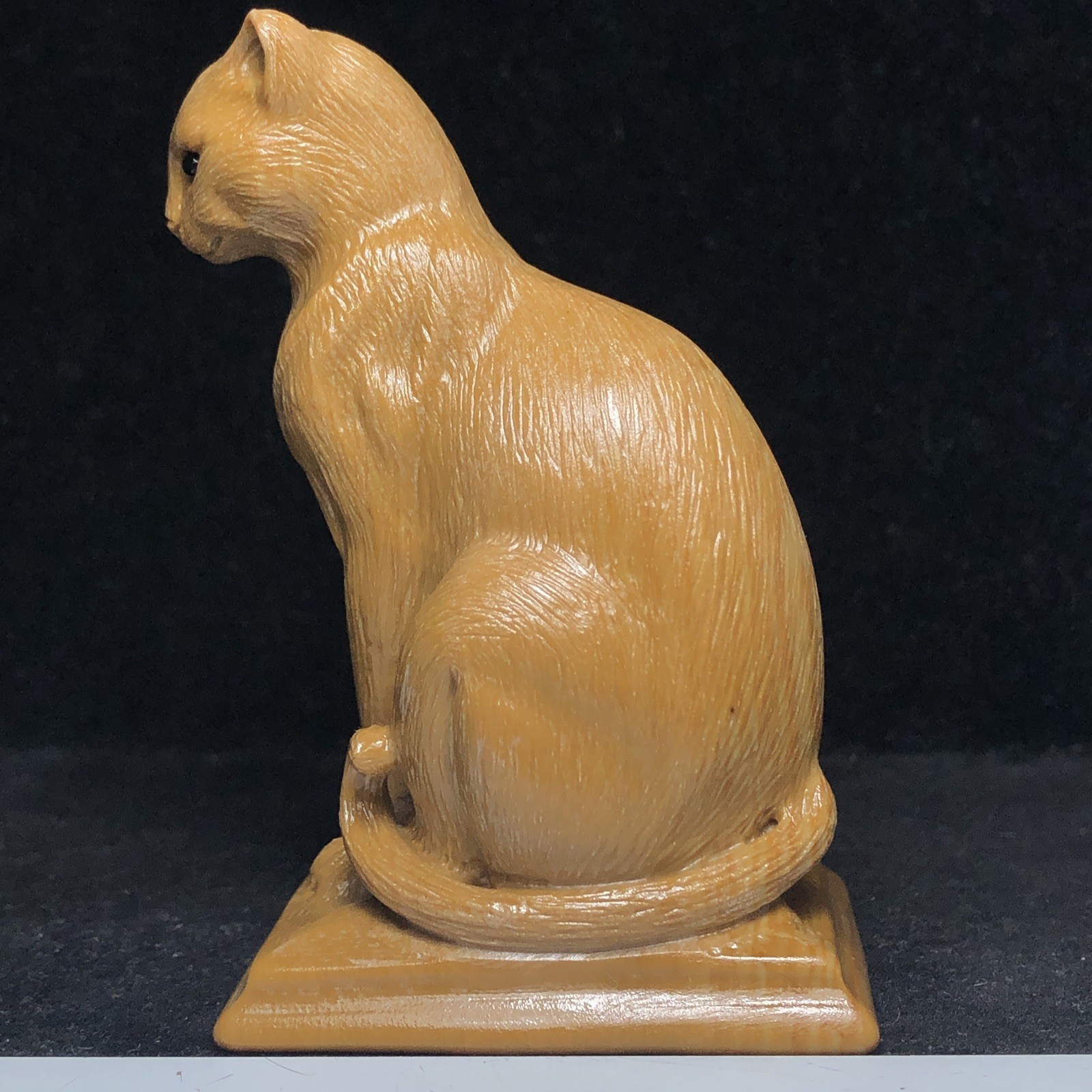 Hand Carved Natural Songhua Stone Quartz Cat Sculpture Signed Collectible Art.