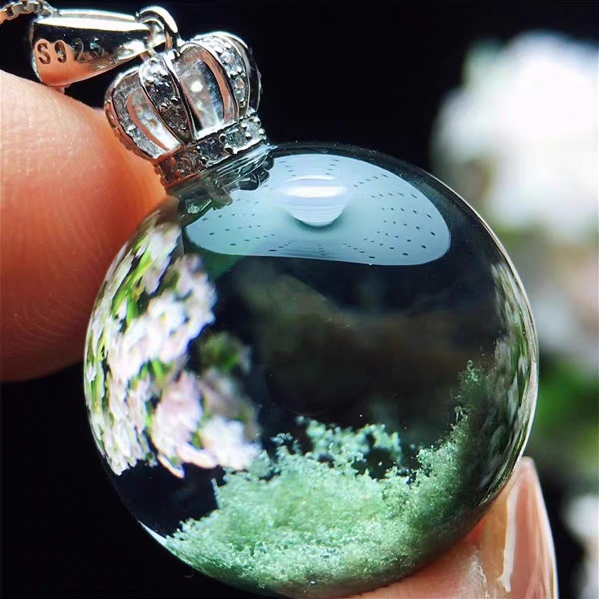 AAAAA Natural Green Phantom Quart Crystal Pendant Sphere Necklace
