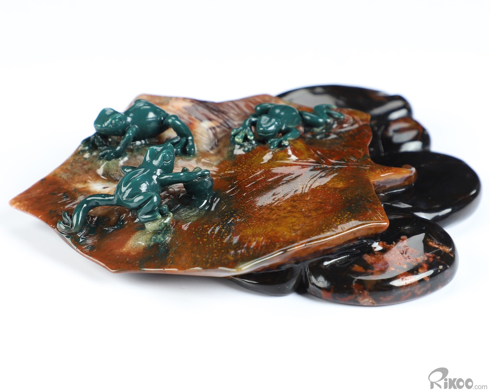 4.7″ Indian Agate Hand Carved Crystal Frogs Sculpture, Crystal Healing