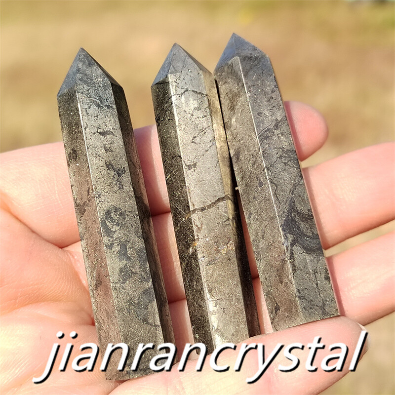 3pcs Natural Pyrite Wand Quartz Crystal Obelisk Point Tower Healing 5.5cm