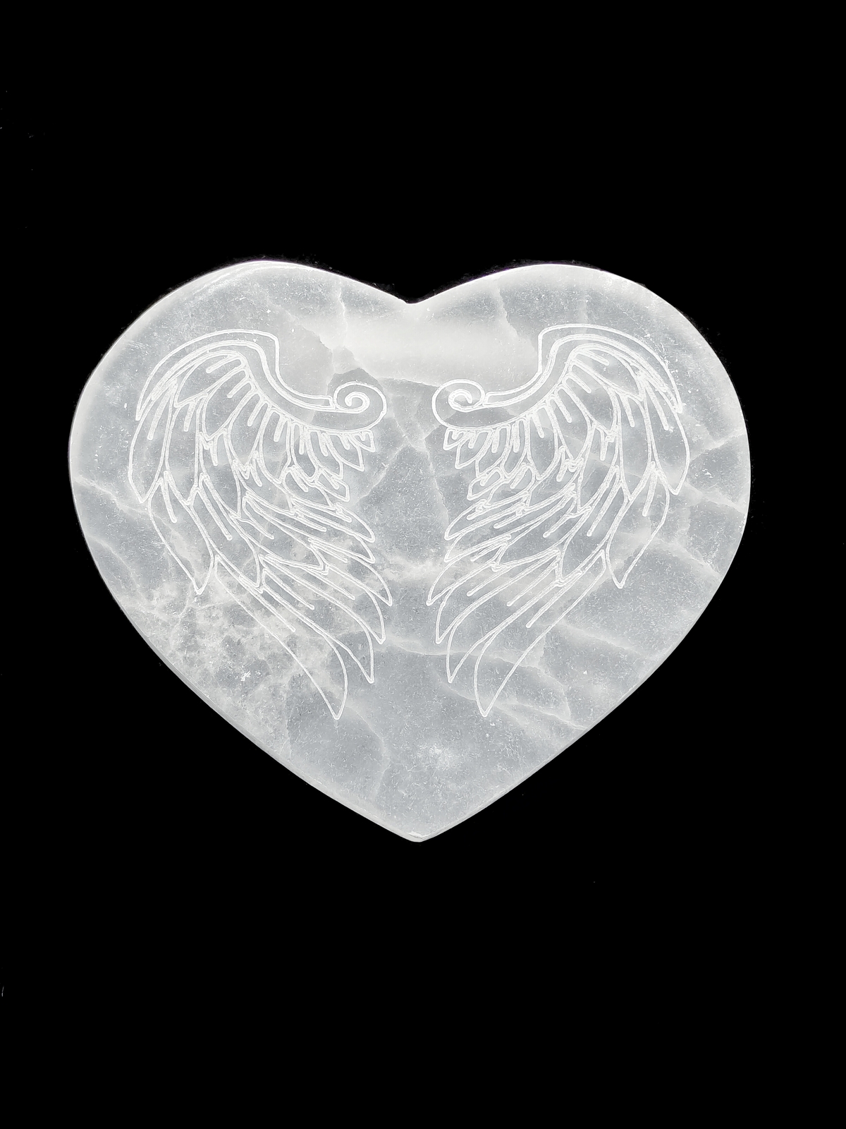 Natural Selenite Crystal Heart Shape Charging Plate Angel Wings 5×5.5″ Inches
