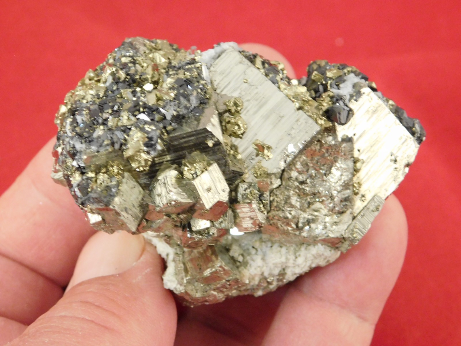 Sphalerite Crystal Cluster with Chalcopyrite Calcite and Pyrite 214gr
