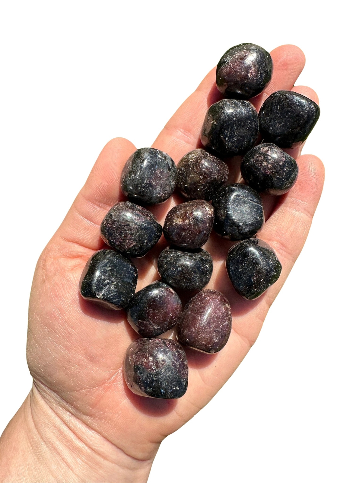 Arfvedsonite and Garnet Tumbled Stone, Natural Arfvedsonite from Canada