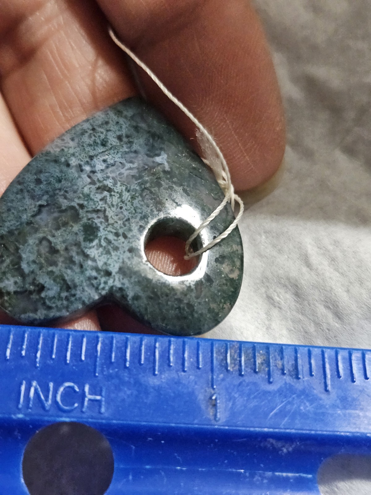 Moss Agate Heart 1 ” L Necklace 18″ Adjustable Cord