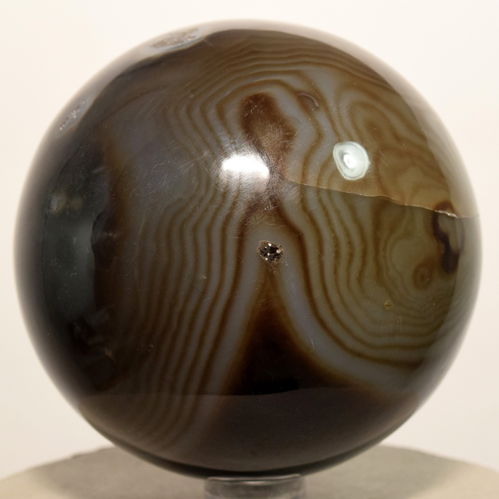 2.8″ Black Brown Agate Sphere Banded Natural Mineral Polished Crystal Ball India