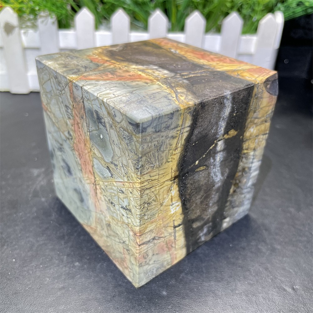2.8LB 3.1″ Cherry Creek Jasper Cube Crystal Carved Reiki Heal Decor Quartz Gift