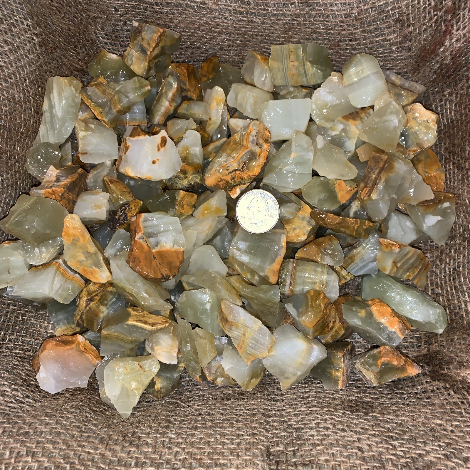 500 Carat Lots of Green Onyx Rough – Plus a Very Nice FREE Faceted Gemstone