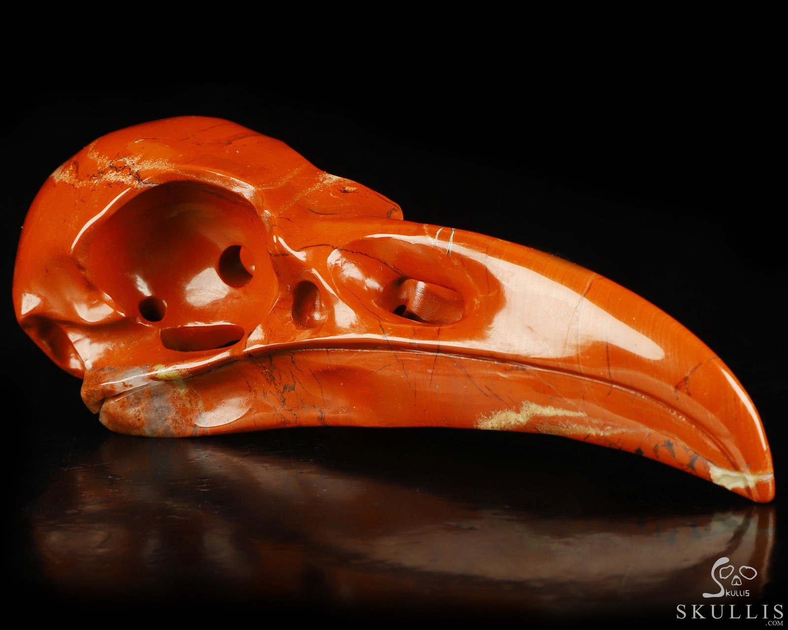 4.8″ Red Jasper Hand Carved Raven Crystal Skull Sculpture, Crystal Healing