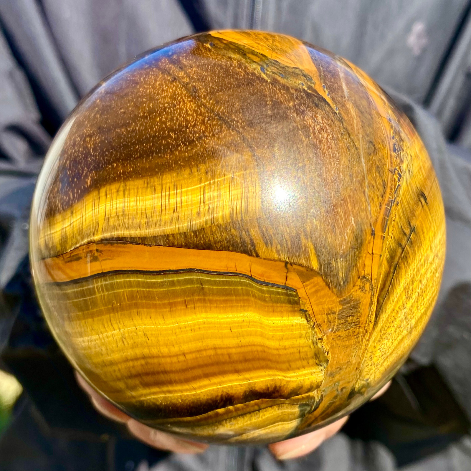 2.24LB Large Natural Tiger Eye Stone Crystal Ball Quartz Healing Sphere Décor