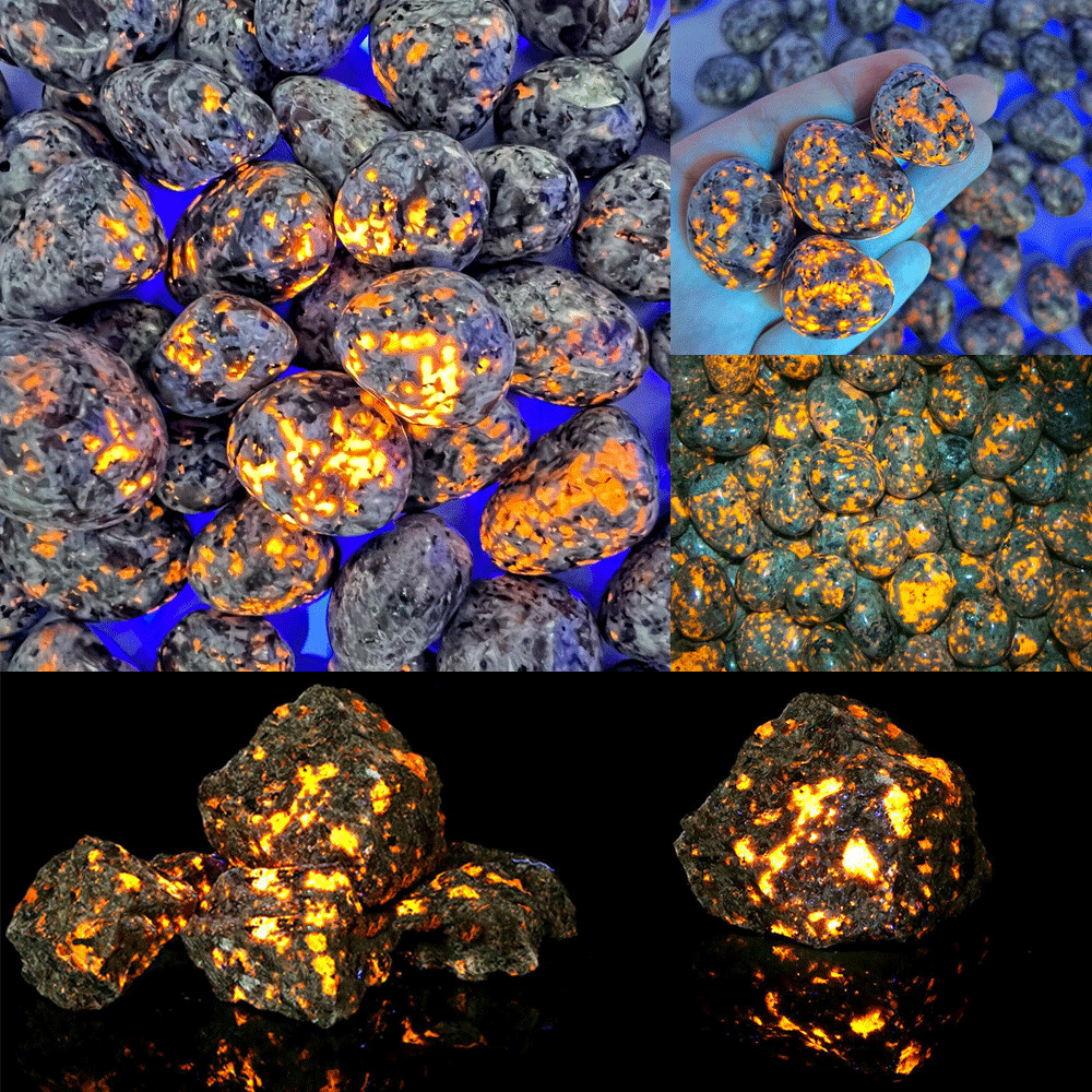 99% Lots “Raw” “Polished” Tumbled Yooperlite Flame Fire Stone Crystal Glowing