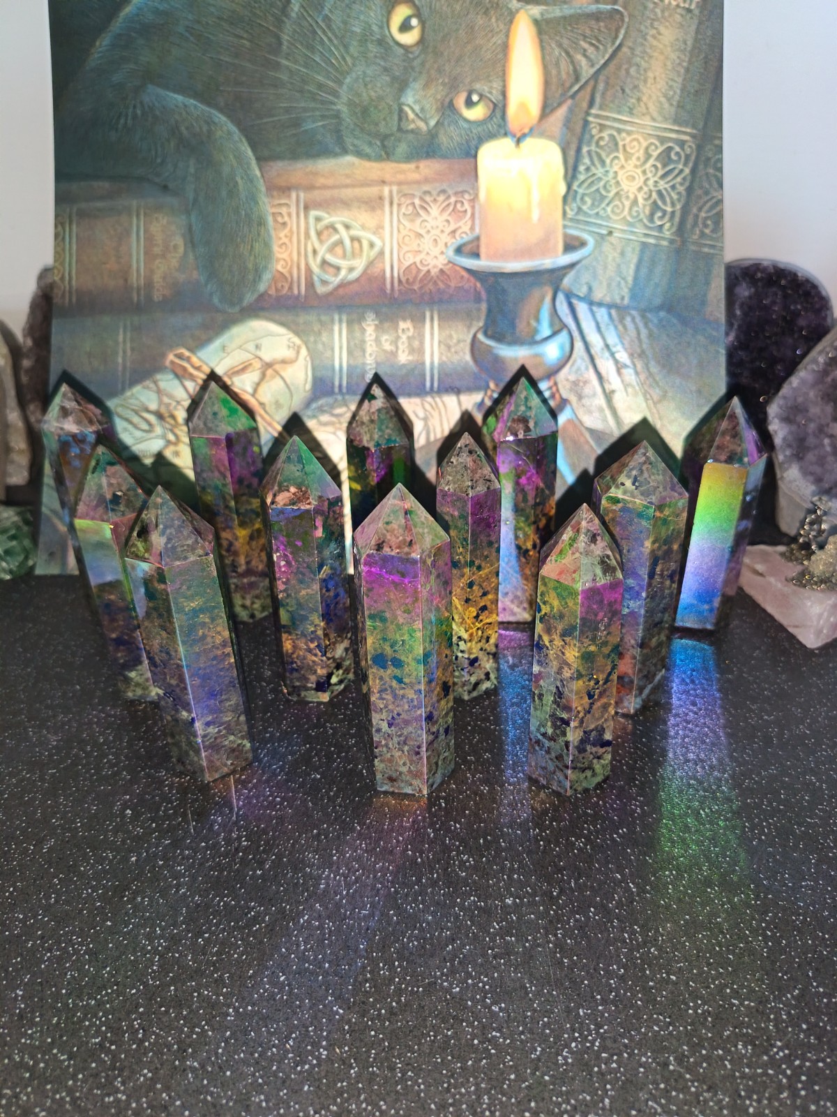 Aura Coated Yooperlite (UV Reactive) Crystal Tower 8-9cm