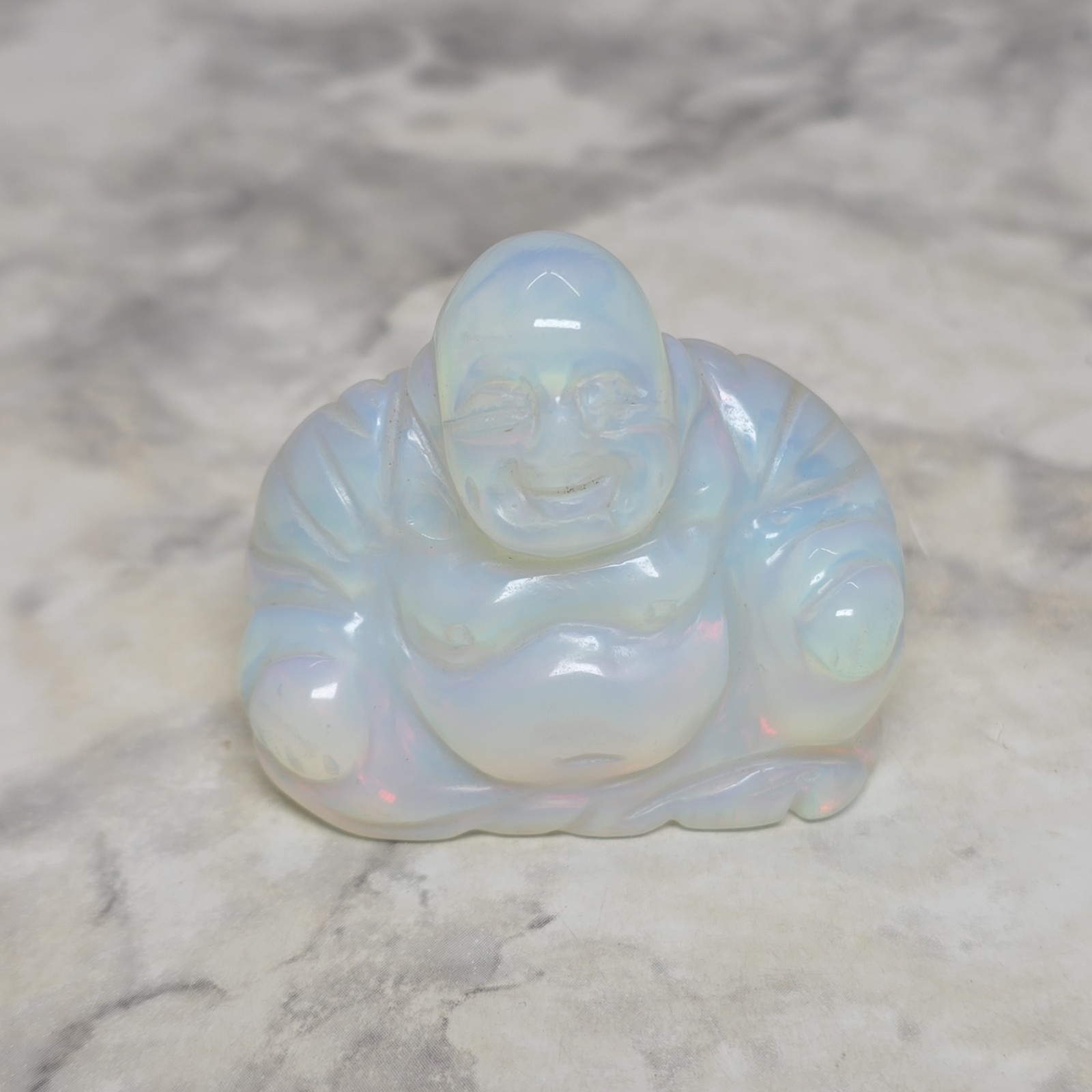 Natural Opalite laughing Buddha Hand Carved Quartz Crystal Healing Home Decor