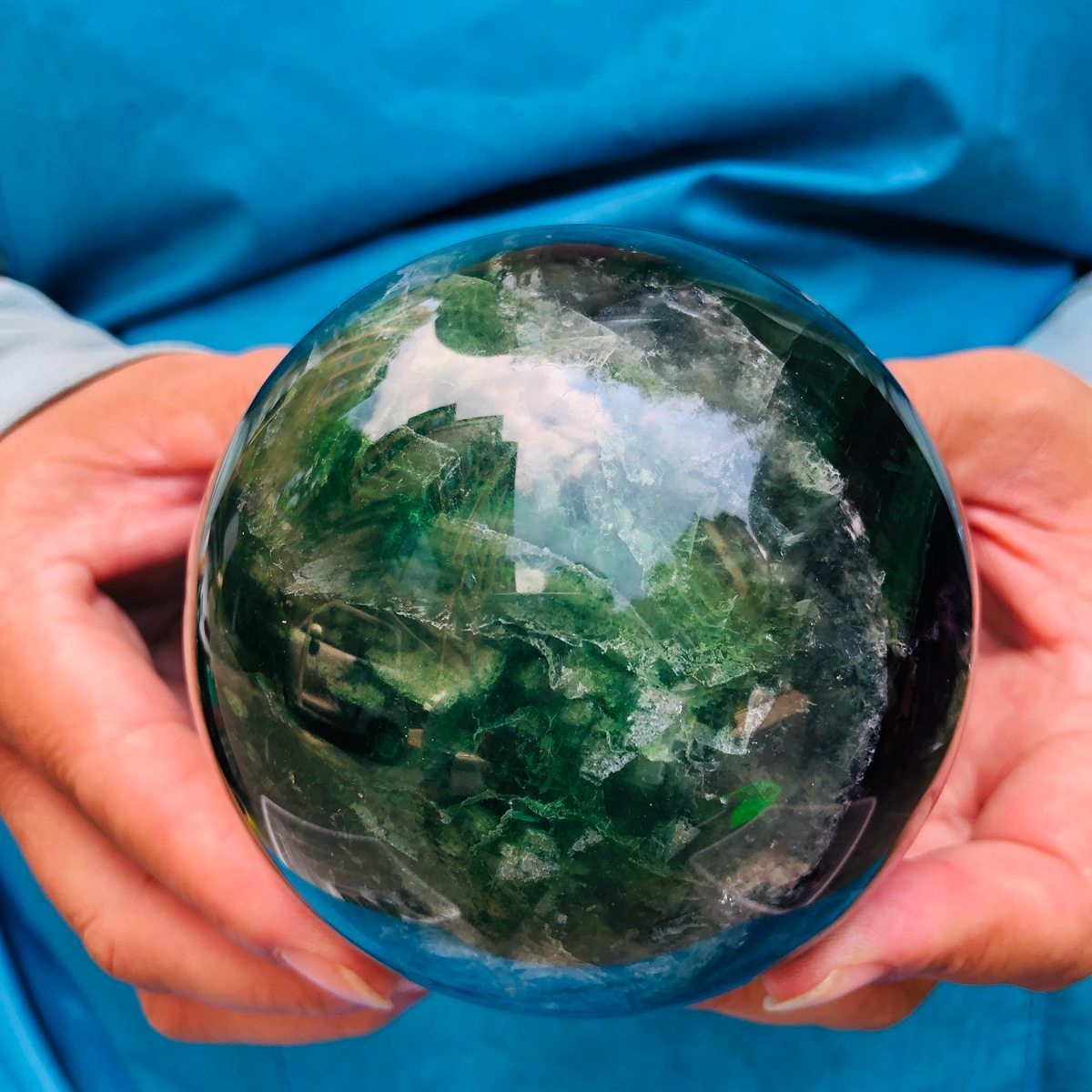 4.92LB 2Pcs Natural Colourful Fluorite Sphere Quartz Crystal Ball Healing Stone