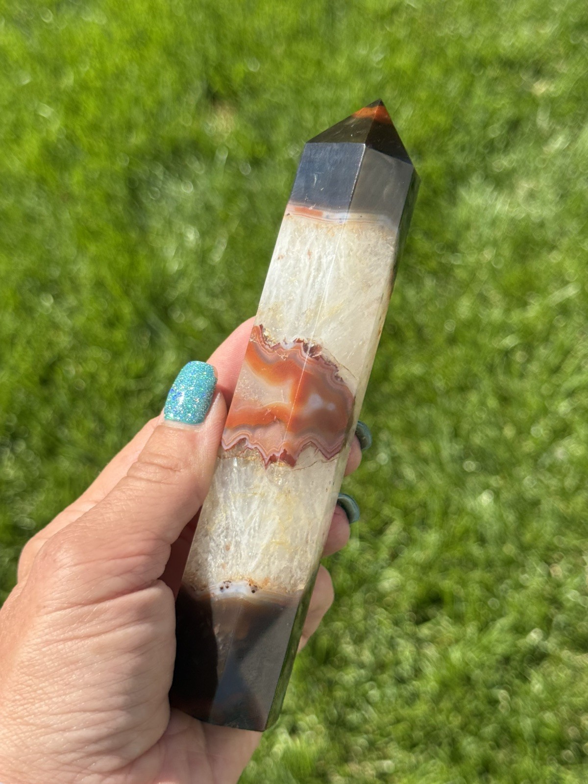 Carnelian in Quartz Crystal Tower, Collectors, 6”, Brazil, gift,