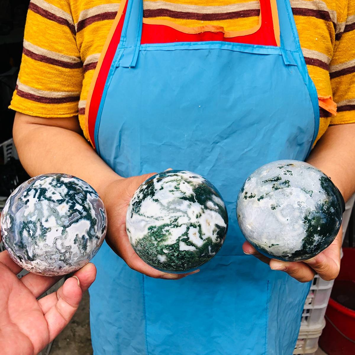 3 pieces 5.47LB Natural Aquatic Agate Ball Quartz Crystal Sphere Healing 2111