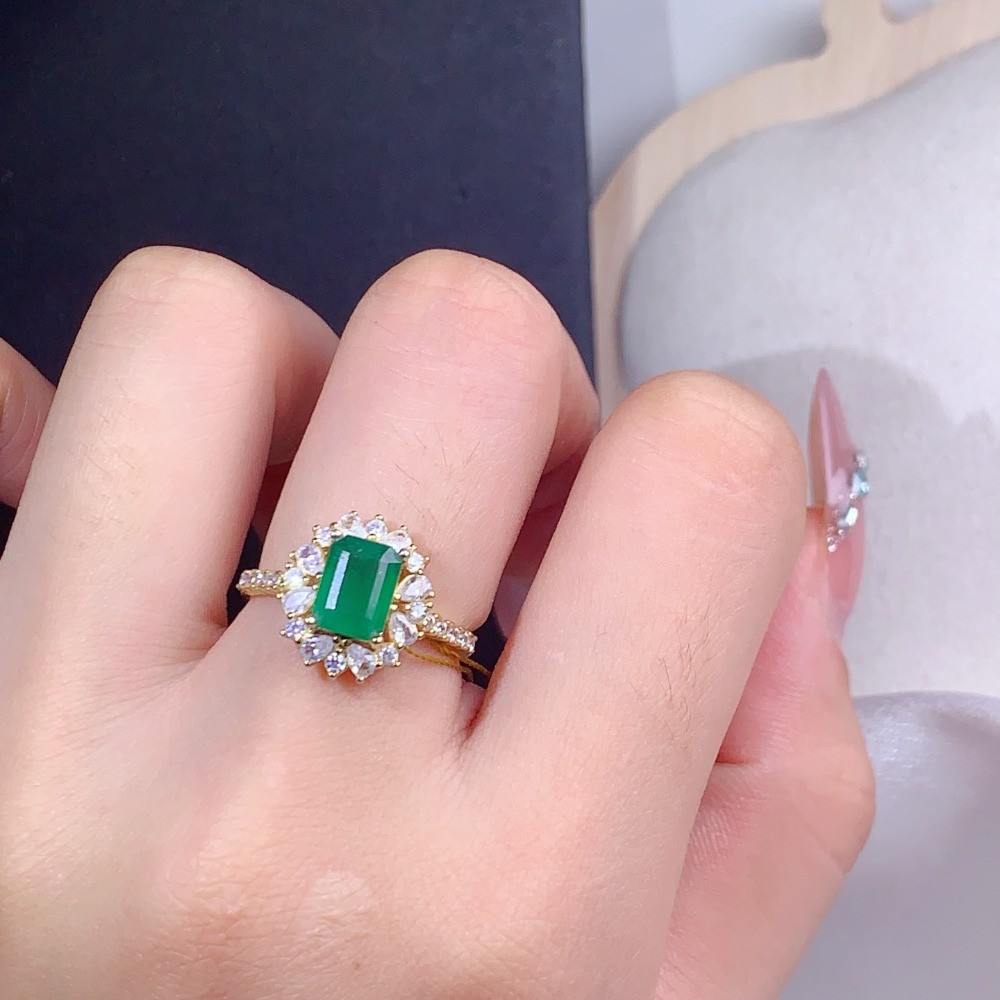High Huality Emerald open Adjustable ring Gemstone S925 Silver Plated 18K Gold
