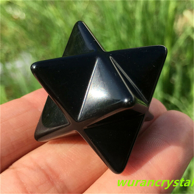 1.5″ Natural Obsidian Merkaba Star Geometry Chakra Quartz Crystal Healing 1PC