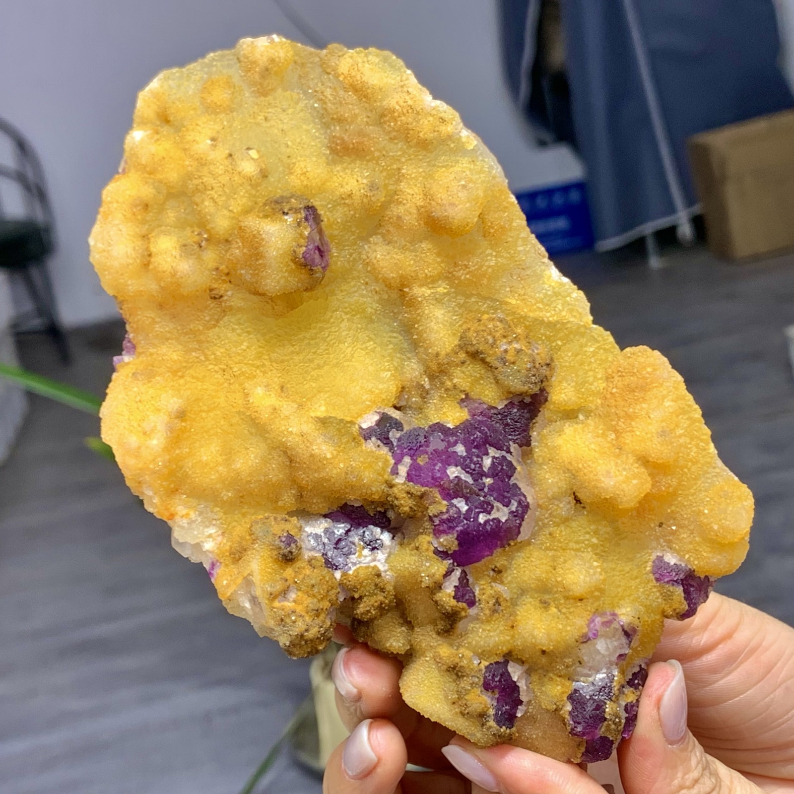 1.17LB Yellow crystal coexisting purple fluorite mineral- Inner Mongolia, China