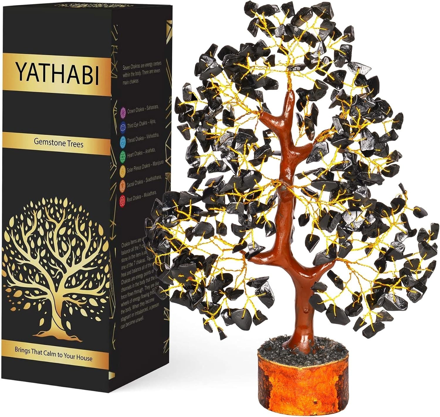 Indoor Bonsai Tree with Black Tourmaline Crystals for Luck and Happiness