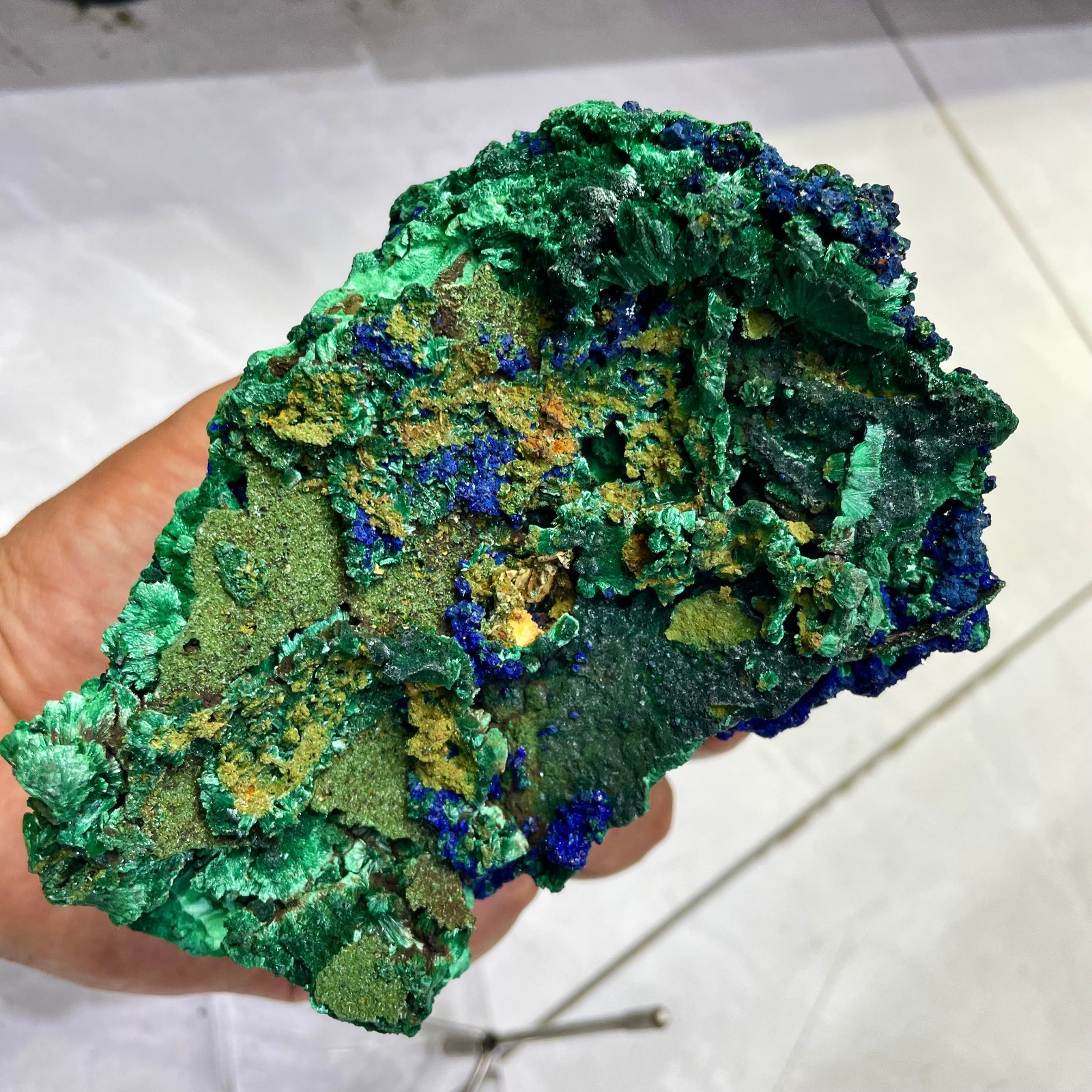 2.24LB BEST Natural Azurite malachite Symbiont Quartz Crystal Mineral+stand