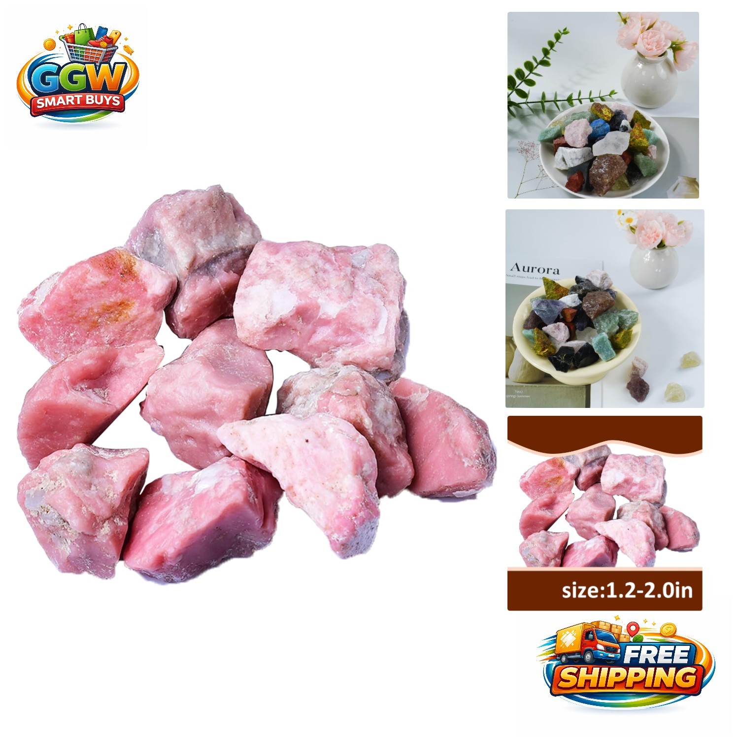 Irregular Pink Opal Raw Crystals 1.2-2.0” for Meditation & Decoration (3.5 oz)