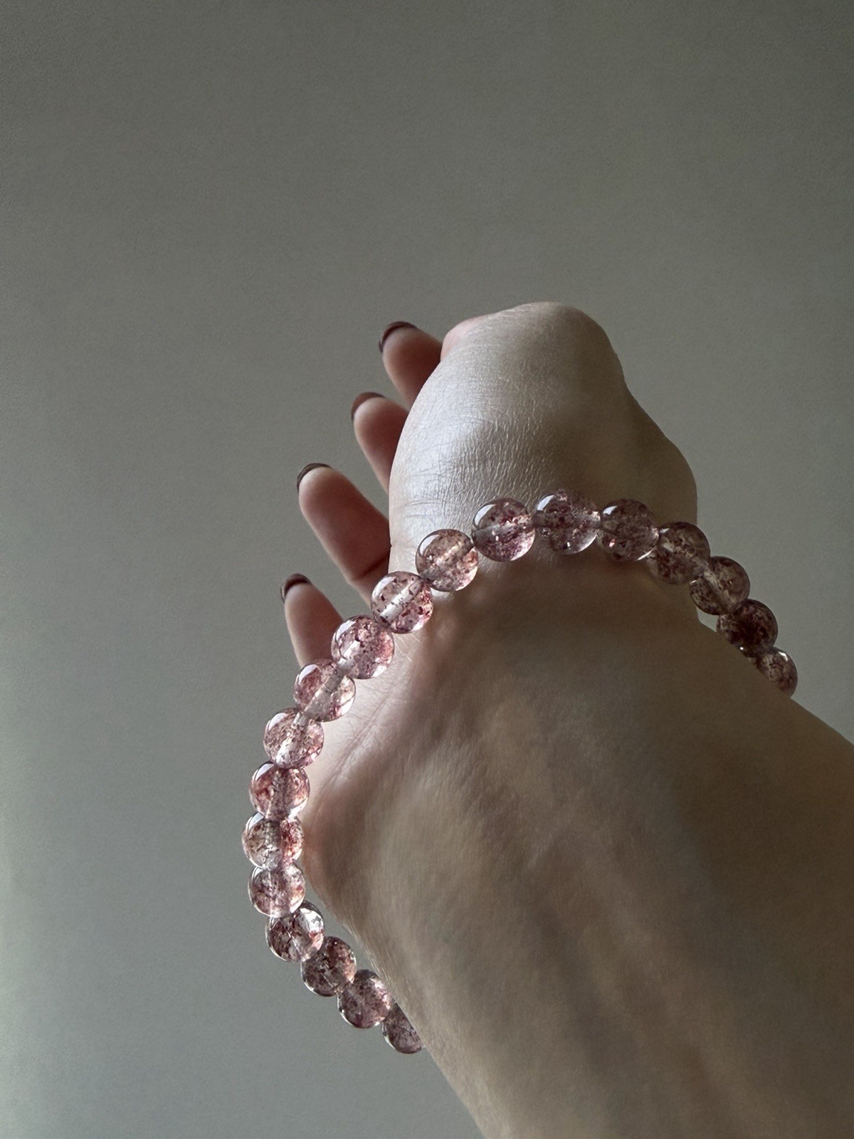 Natural Lepidocrocite in Clear Quartz Bracelet Pink Confetti Golden Strawberry