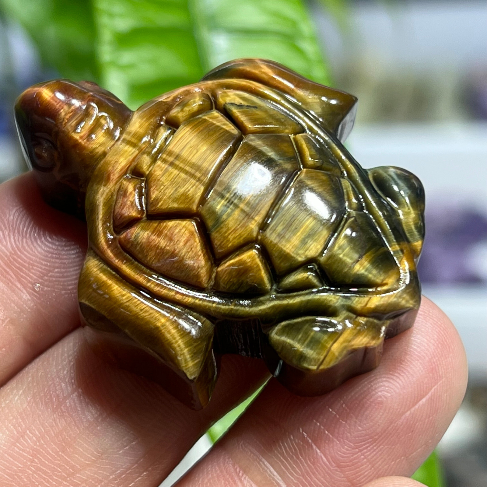 2″ Natural Tiger’s Eye Quartz Hand Carved sea turtle skull Crystal healing
