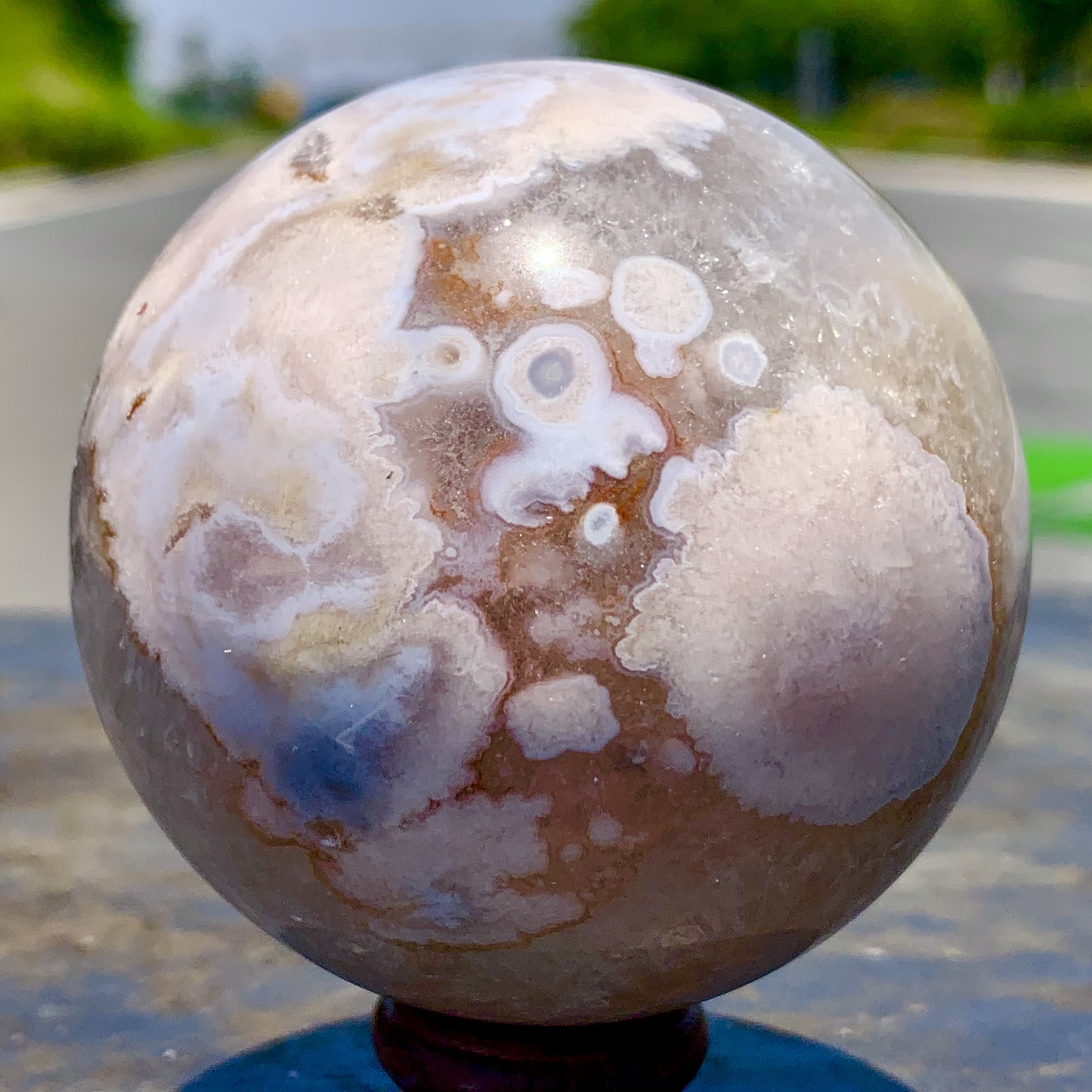 419G Natural Sakura Agate Quartz Sphere healing ball Specimen