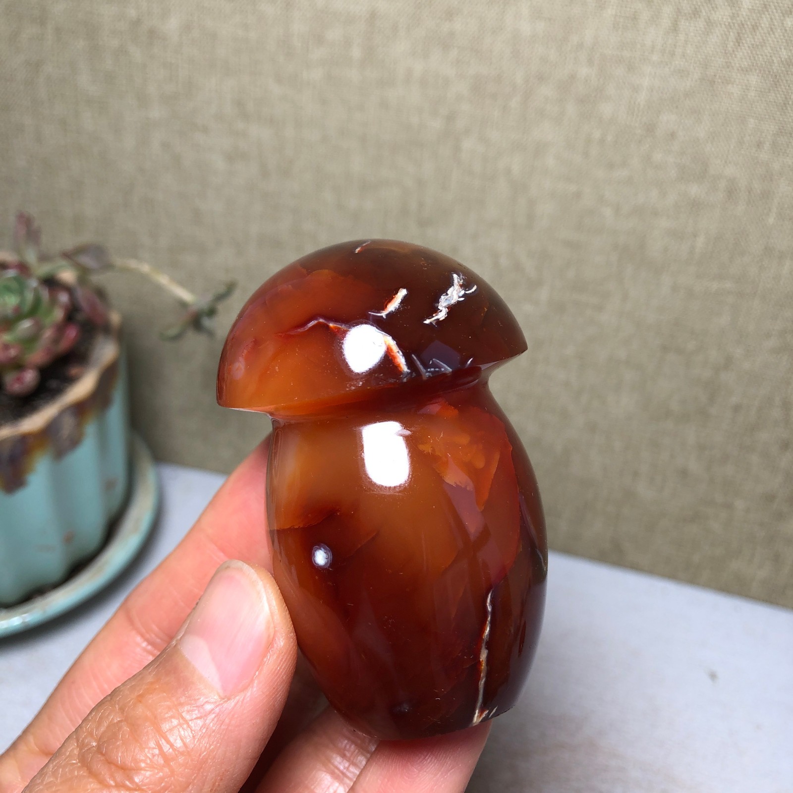 62-40-40mm Rare NATURAL red agate mushroom polishing Crystal specimen 141g A3770