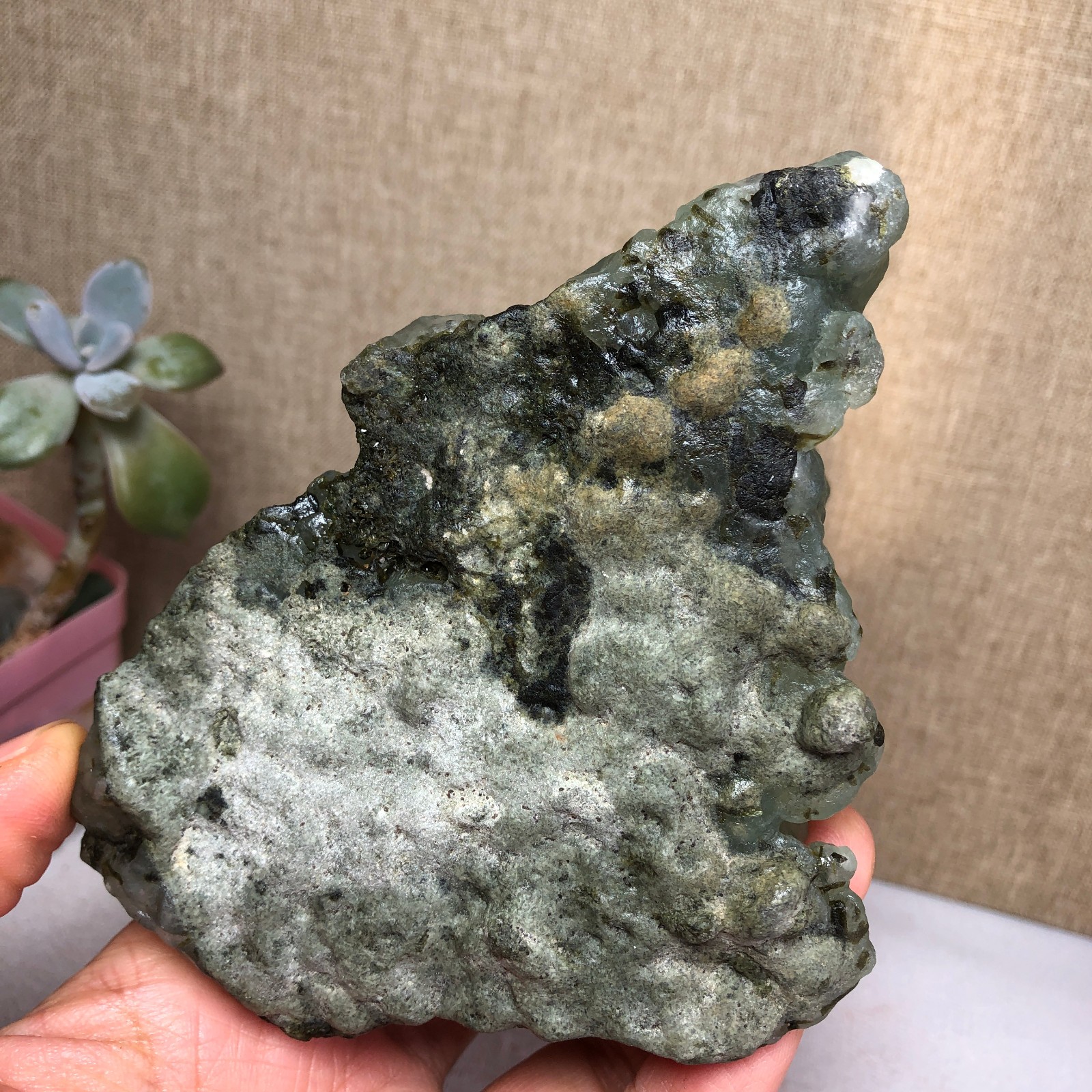 Natural grape Prehnite Tourmaline paragenesis Crystal specimen 465g A1966