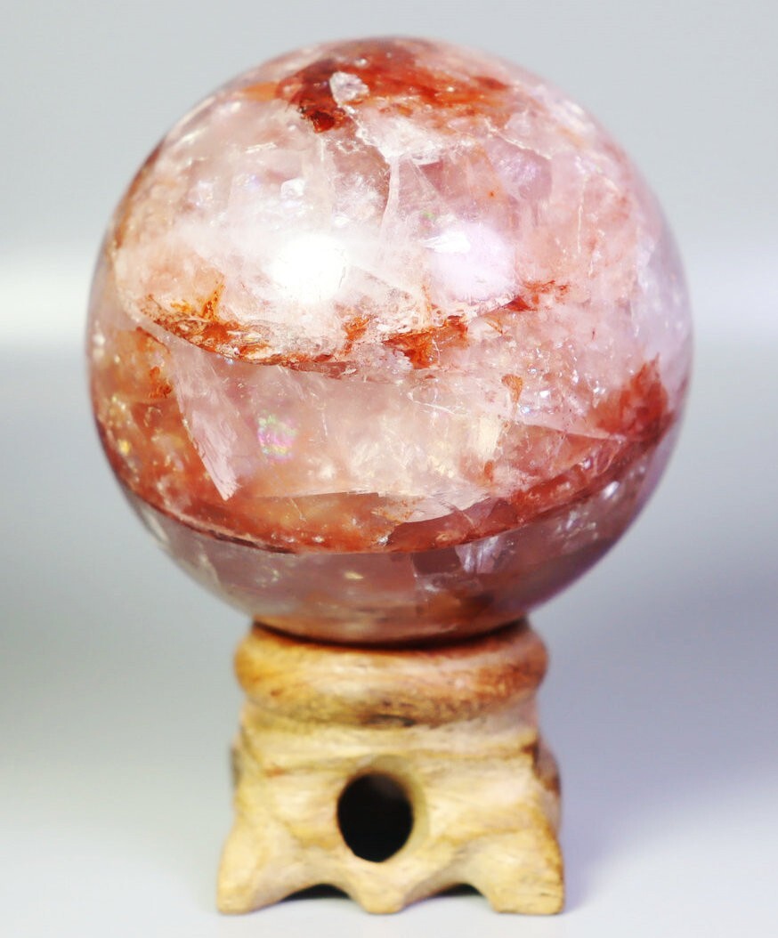 248g Natural Red FIRE Hematoid QUARTZ Crystal Sphere Ball Stone Healing/Stand