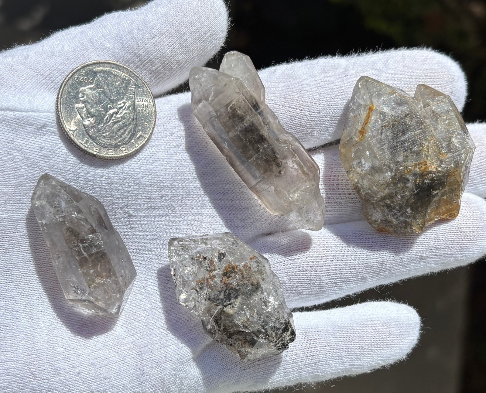 LOT 4 TIBETAN CLEAR/CARBON INCLUSIONS QUARTZ TIBET POINT POINTS NEPAL DT TWIN PT