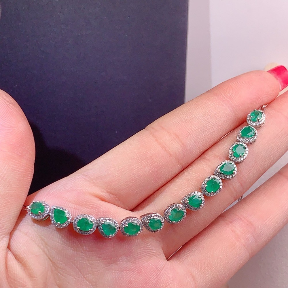 High Quality oval emerald bracelet Gemstone jewelry S925 Silver Plated 18K Gold