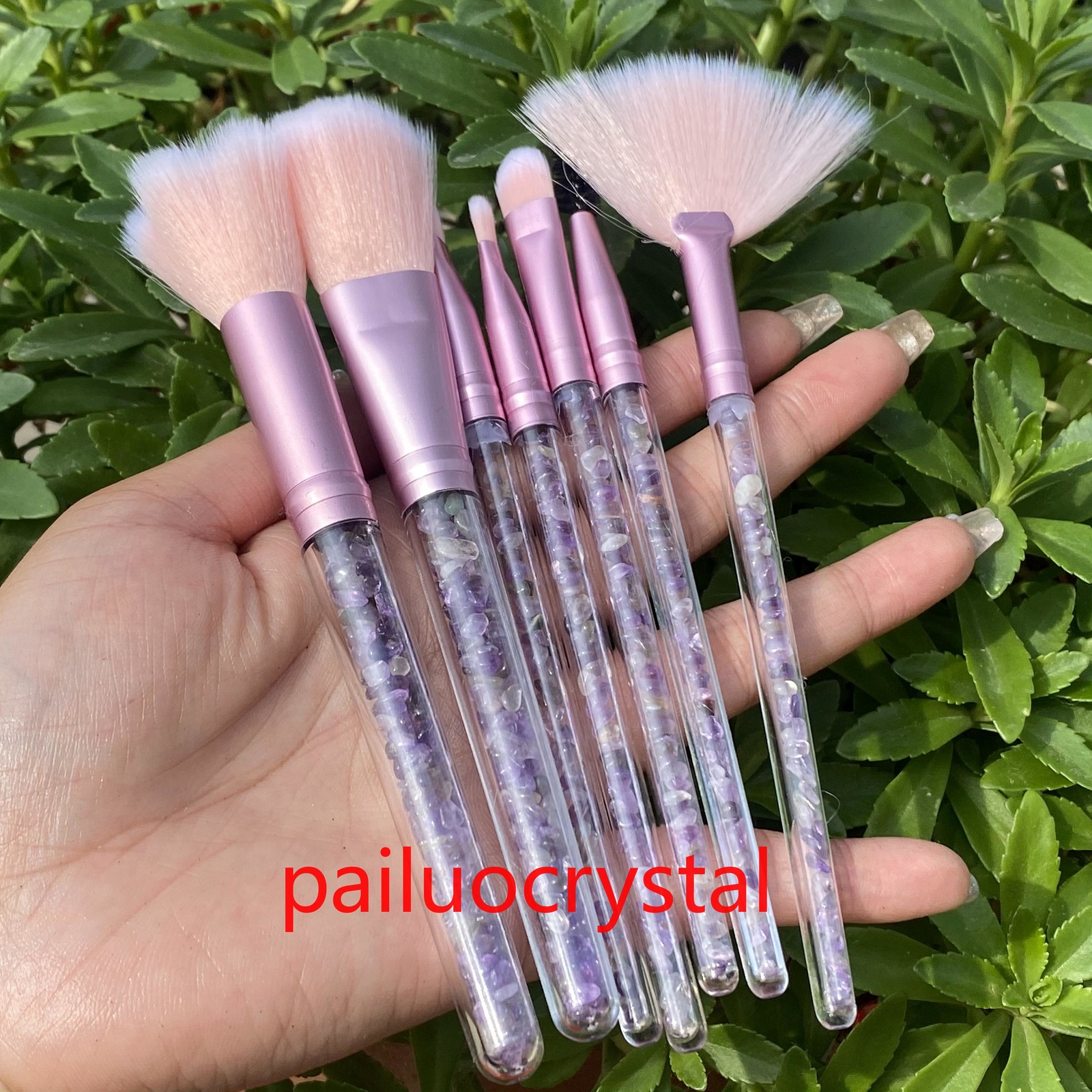7pc Natural Dreamy Amethyst Makeup Brush Quartz Crystal Makeup Brush Healing