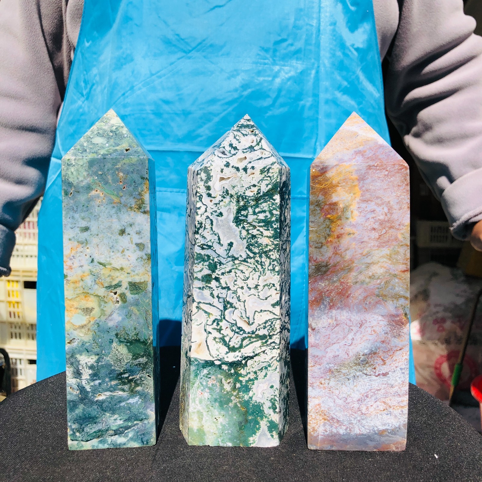 3 pieces 6.13LB Natural Aquatic Agate Crystal Pillar Quartz obelisk Healing 2692