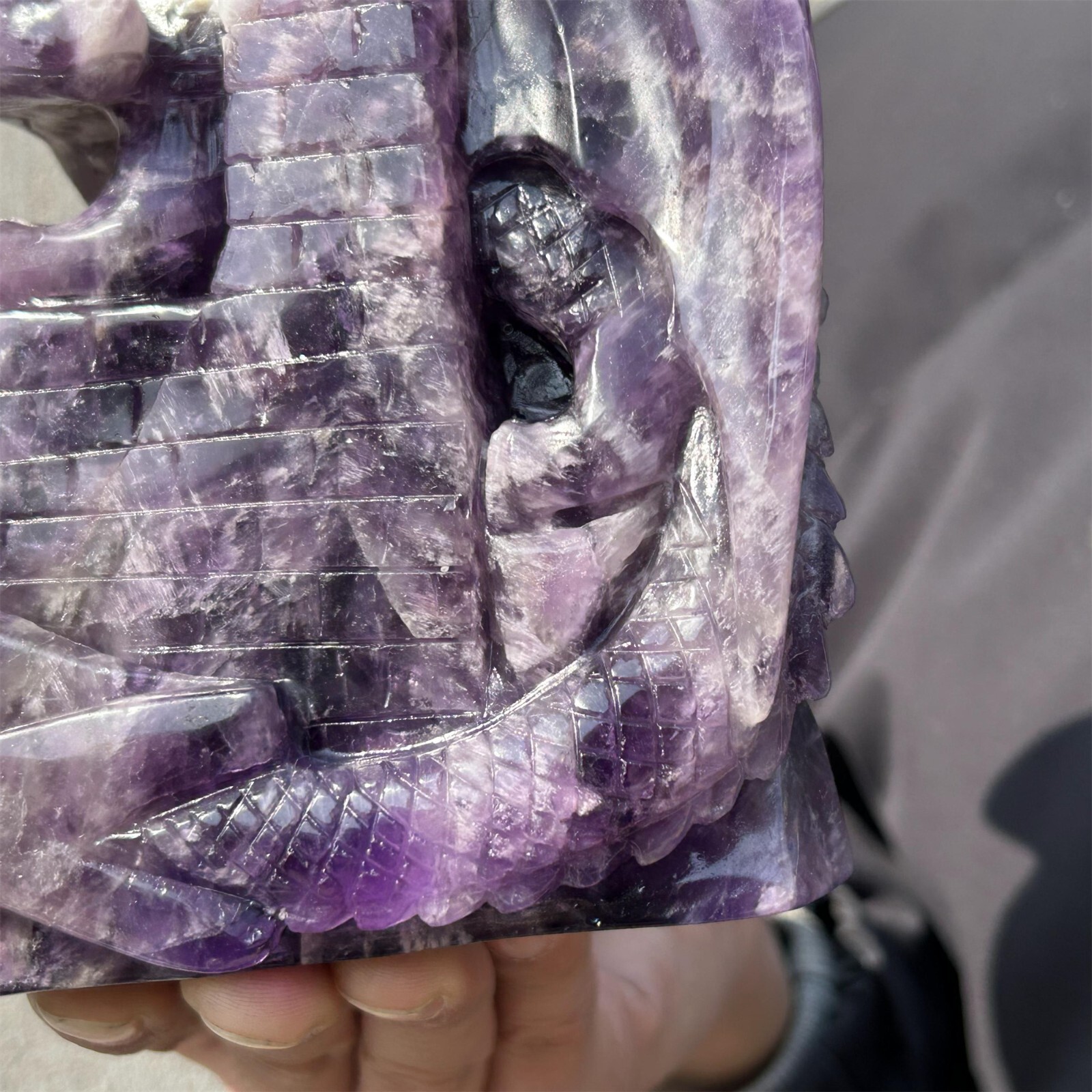 1.74kg Natural dreamy amethyst Quartz hand Carved Dragon Castle crystal Reiki