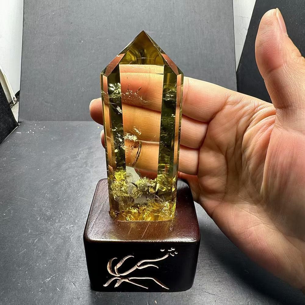 240g Natural Citrine Quartz Obelisk Energy Crystal Tower Point Reiki+Stand