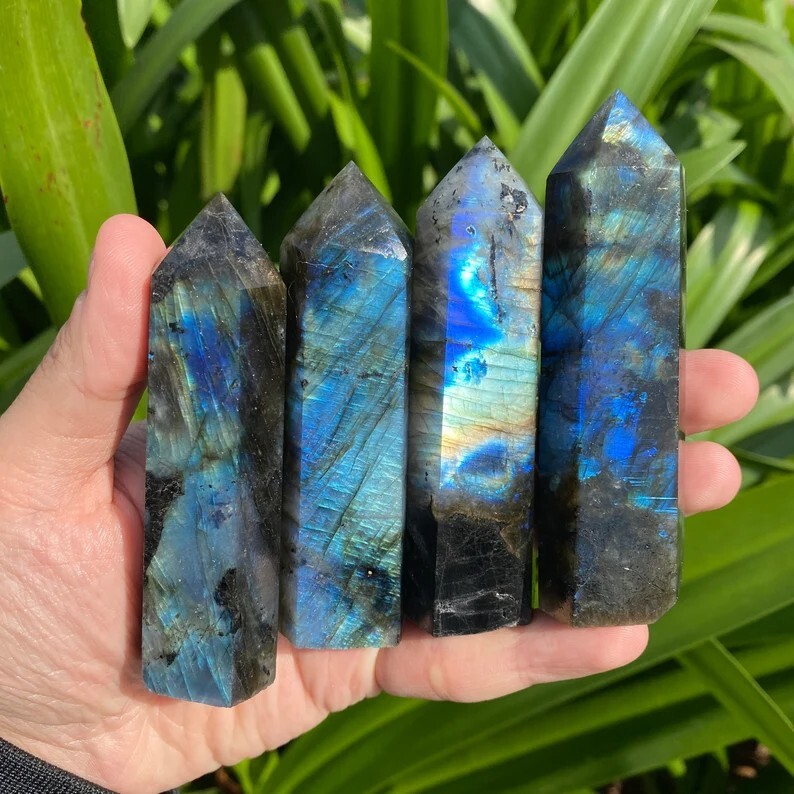 3.15″-3.54″ Natural Labradorite Crystal Tower Healing Crystal Obelisk Reiki Gift