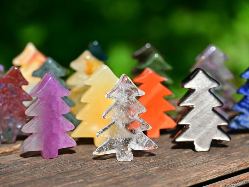 2” Natural carved mixed material Christmas Tree Reiki decor healing gift 1pc