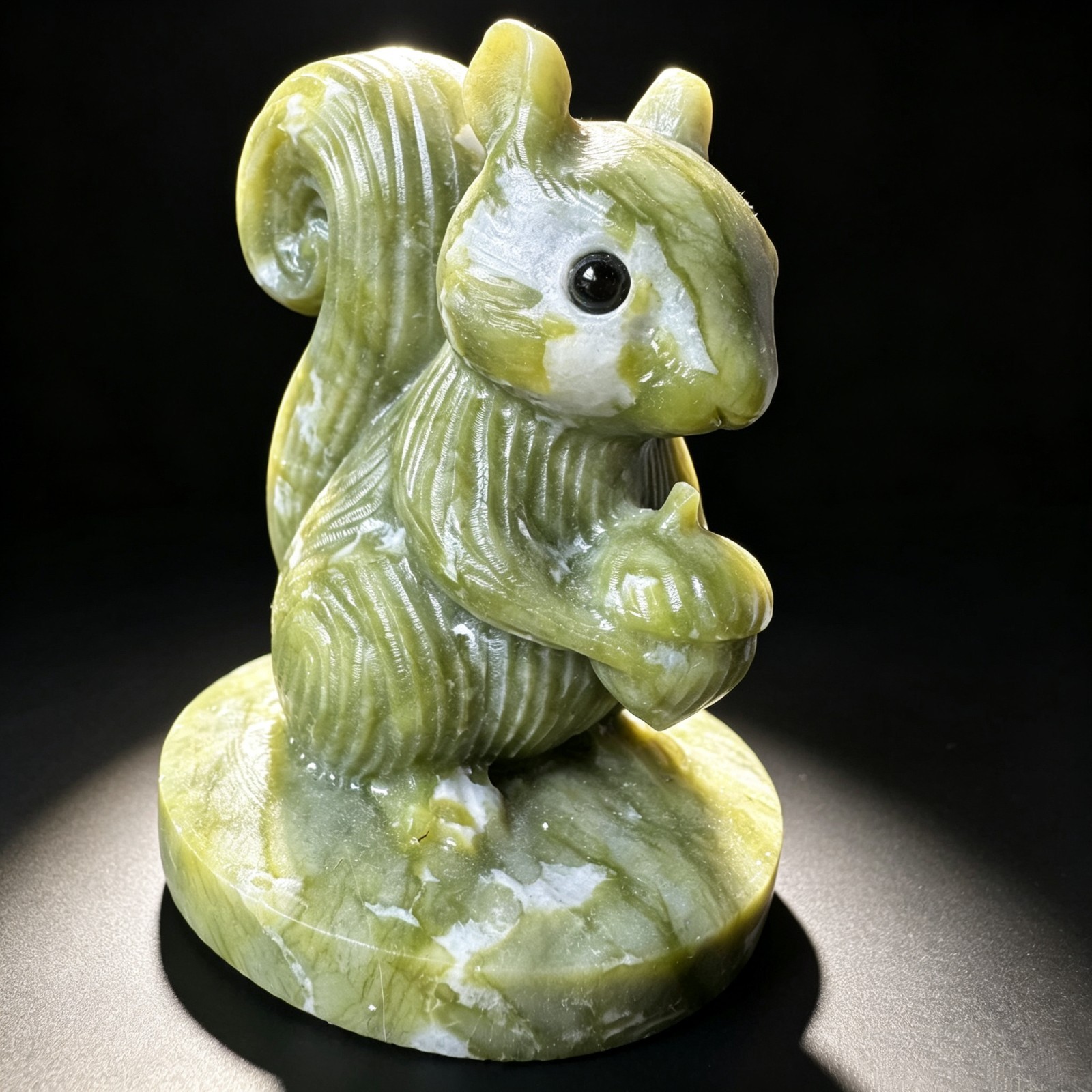 Cauliflower Jade Squirrel Carving Natural Stone Animal Figurine Sculpture Desk