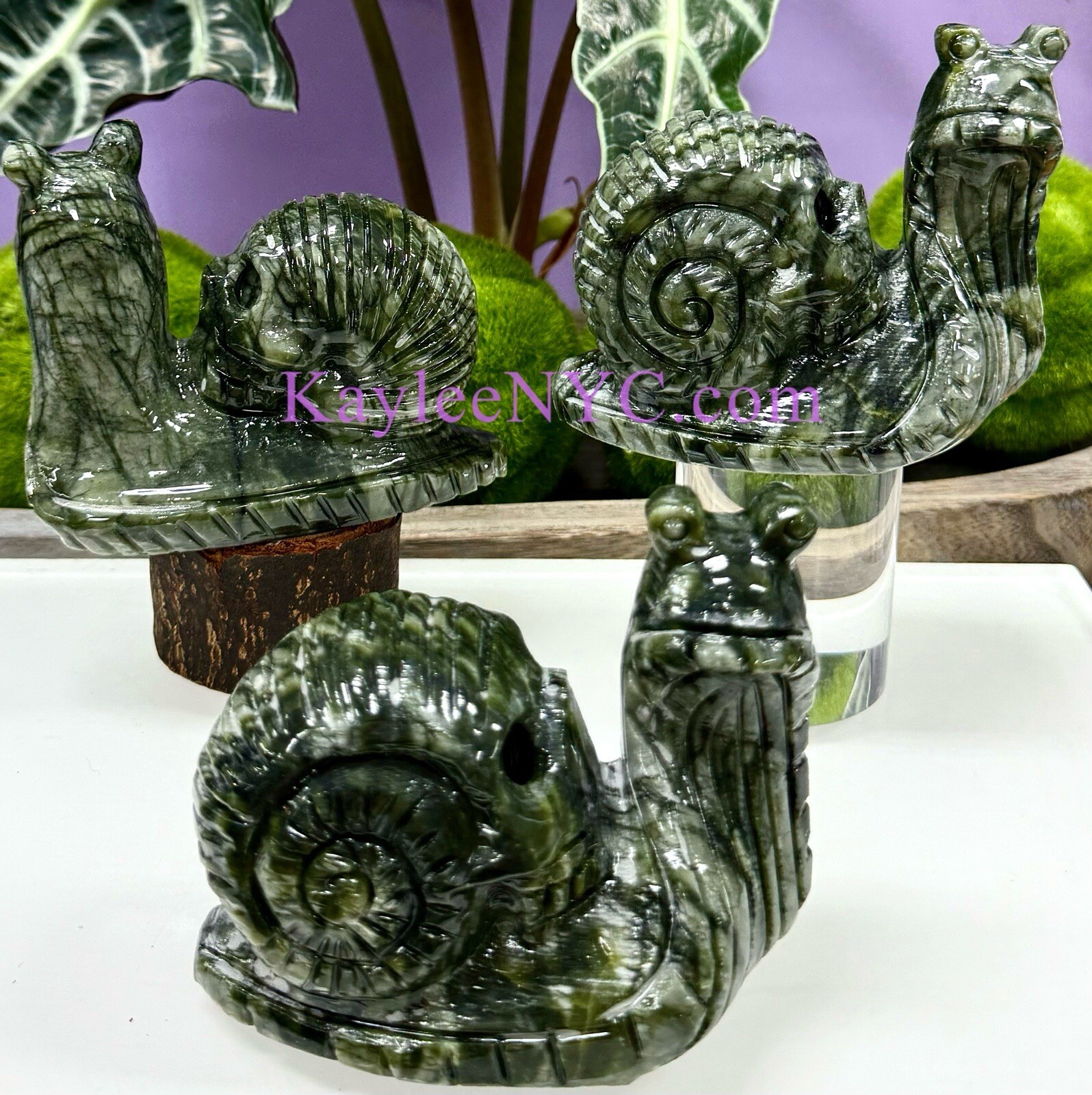 Wholesale Lot 3 Pcs Natural Nephrite Jade Snails Crystal Energy