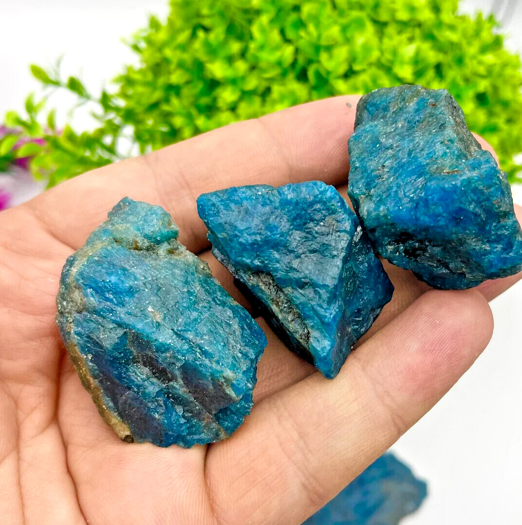 3PCS Raw Blue Apatite Chunk Healing Crystal Rock Specimens Gift Home Decor DIY