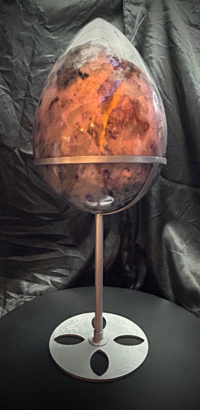 10lb 4.2oz Afghanite Egg Statement Piece 14″ Tall With Metal Stand UV Reactive
