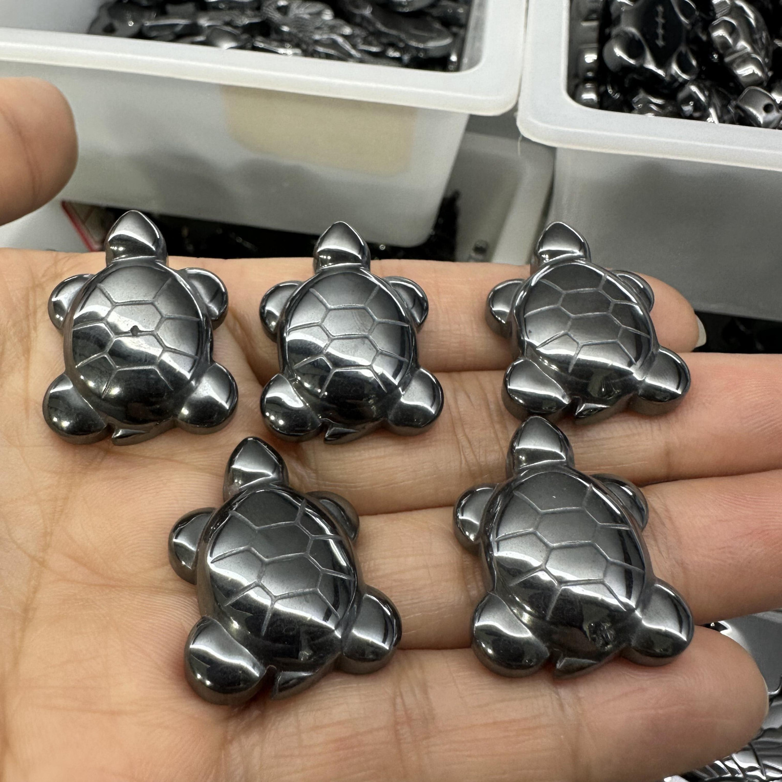 5pc Natural Hematite quartz carved sea turtle skull reiki healing