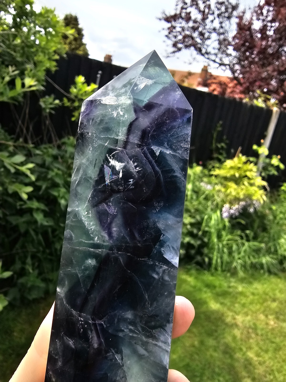 Rainbow Fluorite Crystal tower point crystal Blue Green purple 💜 💕 492g 13cm