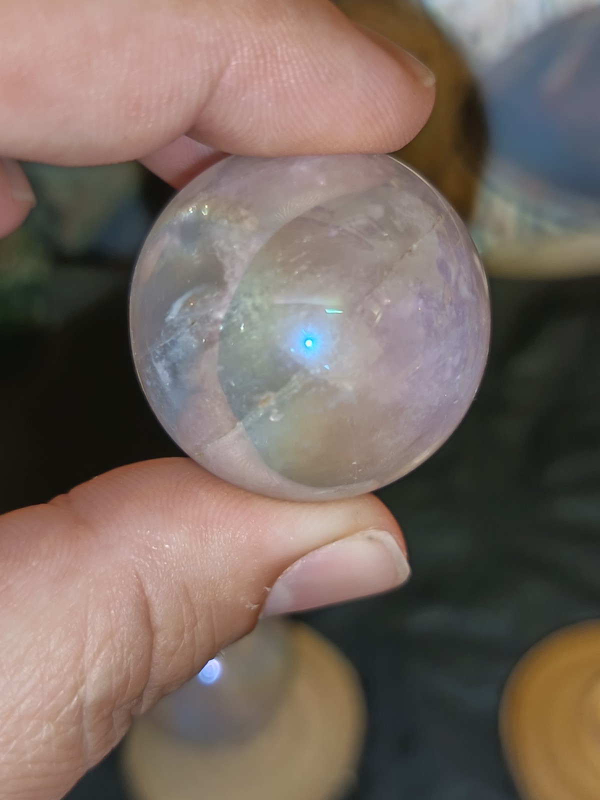 Aura Coated Rose Quartz Mini Crystal Sphere 2.5-3cm